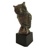 LL-FR - Vintage Mid-Century Bronze Owl Sculpture on Wooden Base