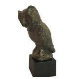 LL-FR - Vintage Mid-Century Bronze Owl Sculpture on Wooden Base