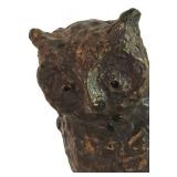 LL-FR - Vintage Mid-Century Bronze Owl Sculpture on Wooden Base