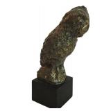 LL-FR - Vintage Mid-Century Bronze Owl Sculpture on Wooden Base