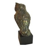 LL-FR - Vintage Mid-Century Bronze Owl Sculpture on Wooden Base