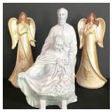LL-FR - Ceramic Holy Family & Angel Figures Mixed Lot of 3 Pieces