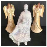 LL-FR - Ceramic Holy Family & Angel Figures Mixed Lot of 3 Pieces
