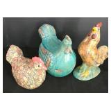 LL-FR - Enesco Floral Chicken & 2 Other Decorative Chickens Mixed Lot