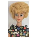 LL-BR1 - Vintage 1960s Blonde Bubble Cut Barbie Doll in #917 Apple Print Sheath Dress