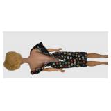 LL-BR1 - Vintage 1960s Blonde Bubble Cut Barbie Doll in #917 Apple Print Sheath Dress
