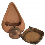 LL-BR1 - Terra Cotta Wall Vase, Wall Pocket & Dish (Lot of 3)
