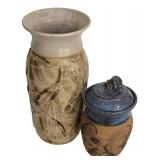LL-BR1 - Handmade Pottery Vase & Lidded Crock (Lot of 2)