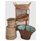 LL-FR - Wicker Shelf Unit, 4 Baskets & Woven Pitcher Mixed Lot