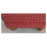 LL-FR - Brick Red Plaid Ottoman With Wooden Legs