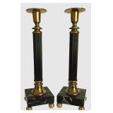 LL-ST - Antique Marble and Brass Candlesticks