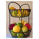 LL-FR - Two Tiered Metal Fruit Basket With Faux Fruit