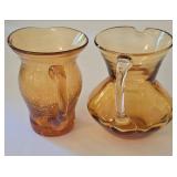 K - Vintage Amber Glass Pitchers, Carafe, Sugar & Creamer, Salt & Pepper Shakers Mixed Lot