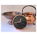 K - Copper Decor Pedestal Bowl, Kettle & Clock Mixed Lot