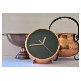 K - Copper Decor Pedestal Bowl, Kettle & Clock Mixed Lot
