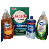 K - Dish Soap & Detergent Mixed Lot of 8 - Dawn, Ajax, Cascade, Finish, Great Value