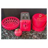 K - Red Kitchen Decor Mixed Lot Proctor Silex Toaster, Apple Candle and  Ice Bucket