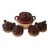 K - Bean Crock & Soup Mugs McCoy Pottery (Lot of 5)