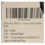 K - Dinner Napkins - Life by Cotton Gingham Check Plaid Black White (Lot of 24)