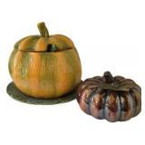 K - Pumpkin Soup Crock, Leaf Plate & Lacquered Pumpkin Bordalo Pinheiro Set