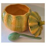 K - Pumpkin Soup Crock, Leaf Plate & Lacquered Pumpkin Bordalo Pinheiro Set