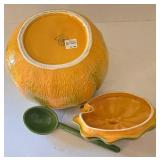 K - Pumpkin Soup Crock, Leaf Plate & Lacquered Pumpkin Bordalo Pinheiro Set