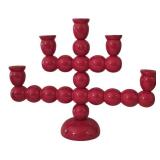 K - Vintage Scandanavian Items;  Swedish Red Lacquered Wood Candelabra & More