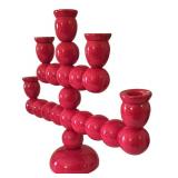 K - Vintage Scandanavian Items;  Swedish Red Lacquered Wood Candelabra & More