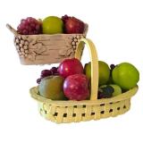 K - Ceramic Basket Pair With Faux Fruit - Birks Italy & Rum Rill