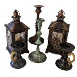 K - Candleholders Mixed Lot Lantern Pair, Ashland Candles & Pedestals
