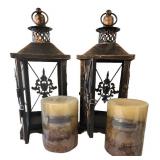 K - Candleholders Mixed Lot Lantern Pair, Ashland Candles & Pedestals