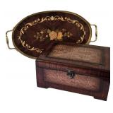 K - Lacquered Box & Tray Marquetry Set