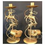 LR - Candle Holders - Gold Painted Reindeer Pair & Glass Votives Mixed Lot