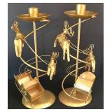 LR - Candle Holders - Gold Painted Reindeer Pair & Glass Votives Mixed Lot