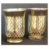 LR - Candle Holders - Gold Painted Reindeer Pair & Glass Votives Mixed Lot
