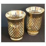 LR - Candle Holders - Gold Painted Reindeer Pair & Glass Votives Mixed Lot