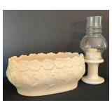 LR - White Ceramic Planter & Hurricane Candle Holder (Lot of 2)