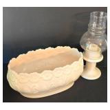 LR - White Ceramic Planter & Hurricane Candle Holder (Lot of 2)