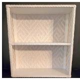 LR - Decorative Shelf Unit Mixed Lot - Wicker, Ceramics & Candle Holders