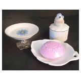 LR - Decorative Shelf Unit Mixed Lot - Wicker, Ceramics & Candle Holders