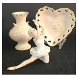 LR - Collectible Porcelain Trio - Lenox Heart Dish, Lenox Vase & Lefton Ballerina