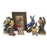 LR - Bird Figurines & Framed Cardinal Woven Picture Lefton Mixed Lot