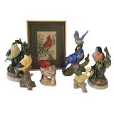 LR - Bird Figurines & Framed Cardinal Woven Picture Lefton Mixed Lot