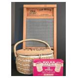 LR - Washboard, Sewing Basket & Sewing Threads Mixed Lot