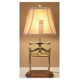 LR - Brass Table Lamp Vintage Knob Creek With Linens & Things Shade