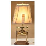 LR - Brass Table Lamp Vintage Knob Creek With Linens & Things Shade