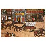 LR - Western Town Painting on Canvas Board in Rustic Wood Frame