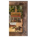 LR - Western Town Painting on Canvas Board in Rustic Wood Frame
