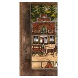 LR - Western Town Painting on Canvas Board in Rustic Wood Frame
