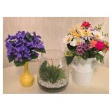 O - Artificial Floral Arrangements Mixed Lot - Pots, Vases & Fronds